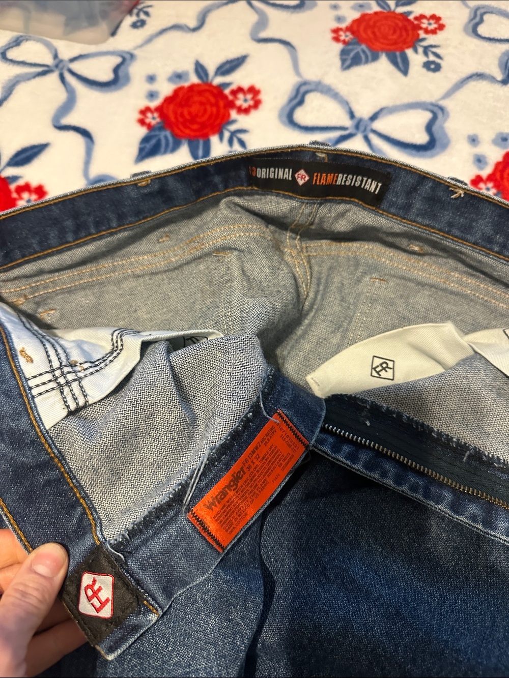 Wrangler FR Blue Denim Jeans with Signature Back Pocket - Picture 2 of 3
